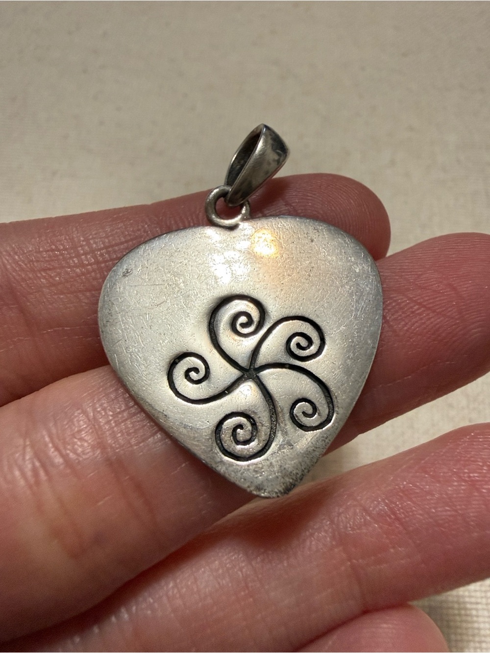 Sterling Silver 925 Heart Pendant with Swirl Motif